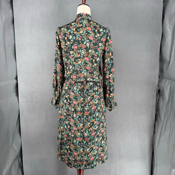 Vintage Addenda Polyester Floral Skirt Blouse Matching Set Womens 8/10 Green - Picture 3 of 11
